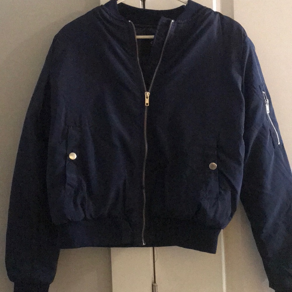 navy blue cropped jacket